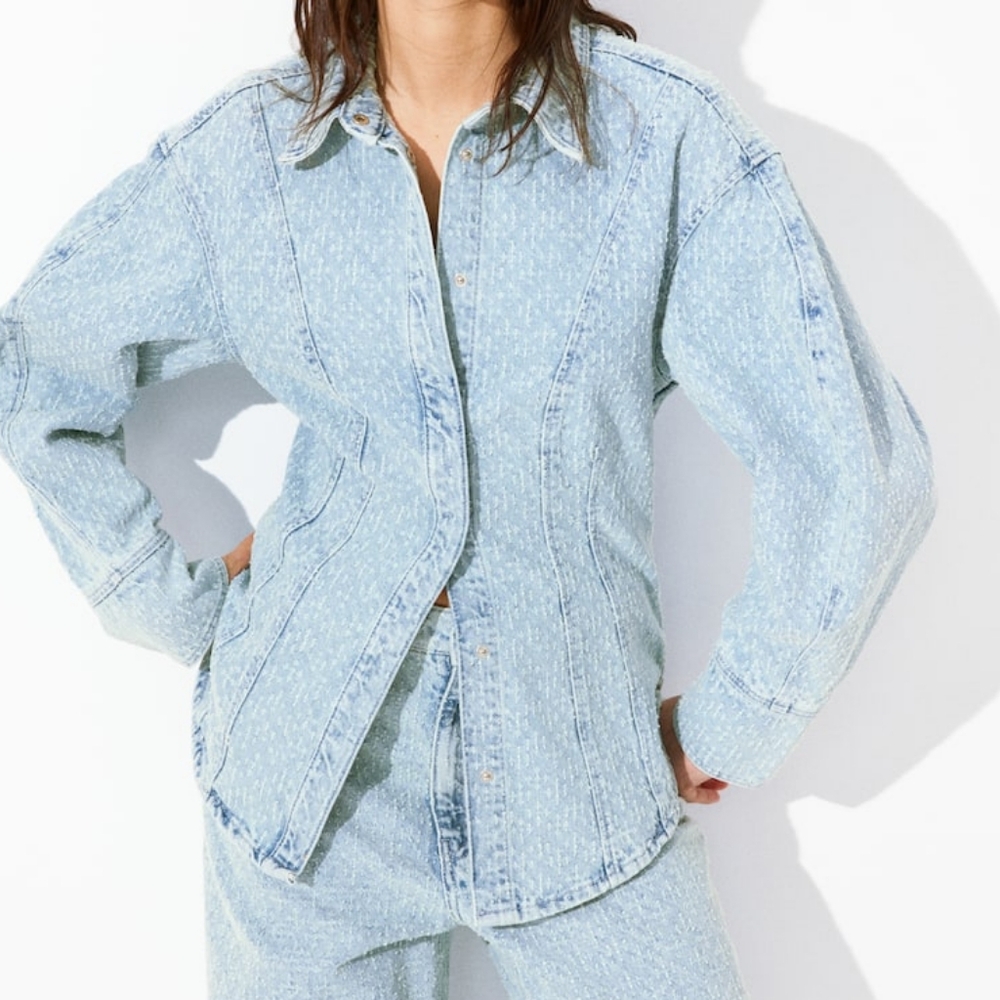 H&M bouclÉ denim shirt Jacket light denim blue NWT Shirt ONLY ll